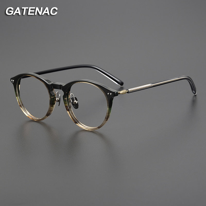 Gatenac Unisex Full Rim Round Acetate Titanium Eyeglasses Gxyj1027 Full Rim Gatenac