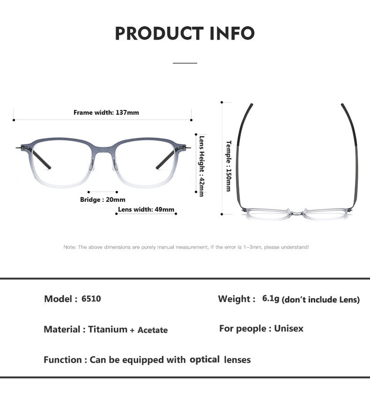 Oveliness Unisex Full Rim Square Acetate Titanium Eyeglasses 6510 Full Rim Oveliness