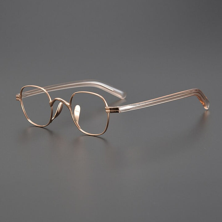 Gatenac Unisex Full Rim Small Square Acetate Titanium Eyeglasses Gxyj1014 Full Rim Gatenac Rose Gold