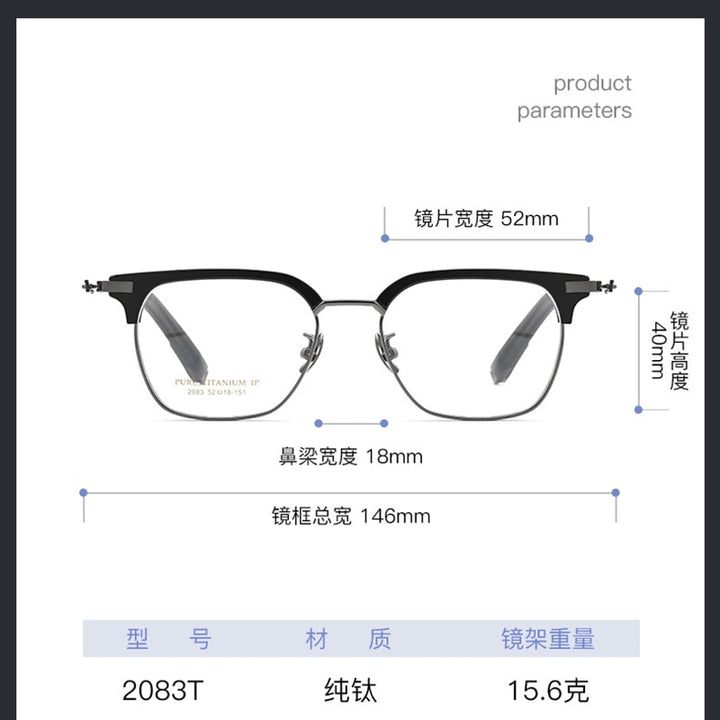 Zirosat Men's Full Rim Square Titanium Acetate Eyeglasses 2083T Full Rim Zirosat
