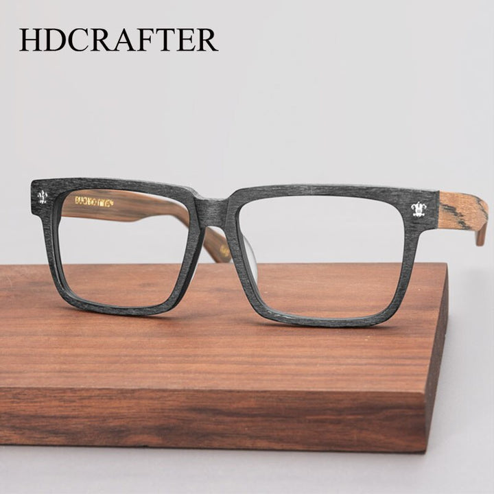 Hdcrafter Unisex Full Rim Big 150mm Square Wood Eyeglasses Jk040 Full Rim Hdcrafter Eyeglasses
