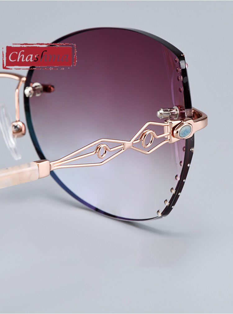 Chashma Women's Rimless Square Cat Eye Titanium Sunglasses 58073 Sunglasses Chashma