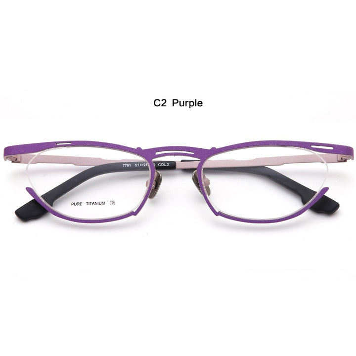 Muzz Women's Semi Rim Oval Cat Eye Titanium Eyeglasses 7761 Semi Rim Muzz C2