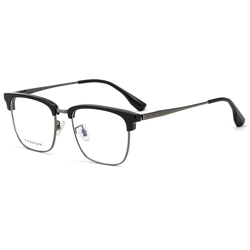 Yimaruili Men's Full Rim Square Acetate Titanium Eyeglasses 8653cmh Full Rim Yimaruili Eyeglasses Black Gun