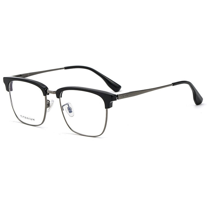 Yimaruili Men's Full Rim Square Acetate Titanium Eyeglasses 8653cmh Full Rim Yimaruili Eyeglasses Black Gun