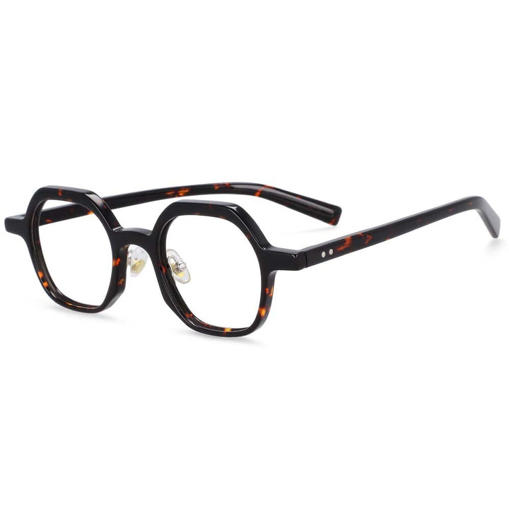 CCspace Unisex Full Rim Polygonal Acetate Frame Eyeglasses 54229 Full Rim CCspace Black leopard