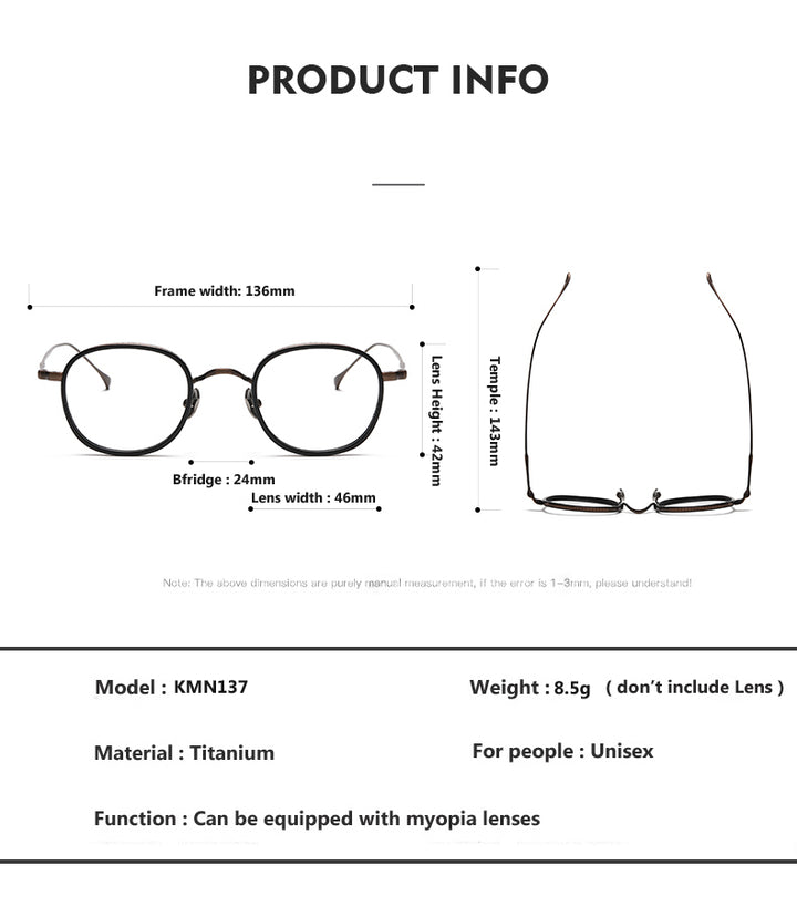 Oveliness Unisex Full Rim Round Square Titanium Eyeglasses 137 Full Rim Oveliness