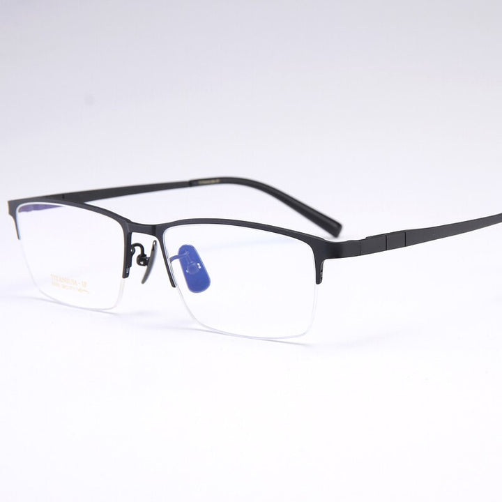 Bclear Men's Semi Rim Square Titanium Eyeglasses My91075 Semi Rim Bclear Black
