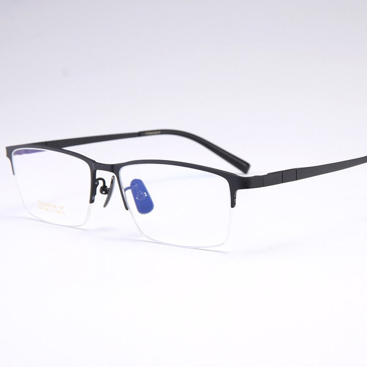 Bclear Men's Semi Rim Square Titanium Eyeglasses My91075 Semi Rim Bclear Black  