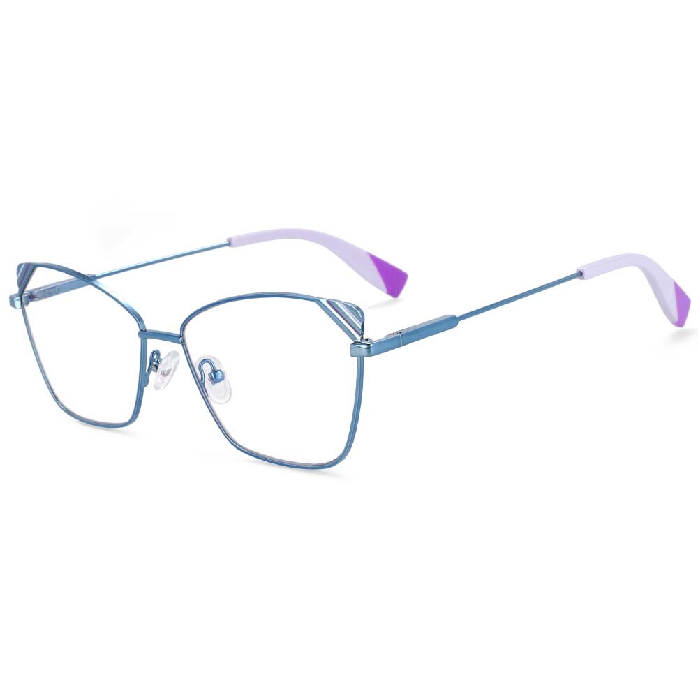 CCspace Women's Full Rim Square Cat Eye Alloy Frame Eyeglasses 54125 Full Rim CCspace CN blue white