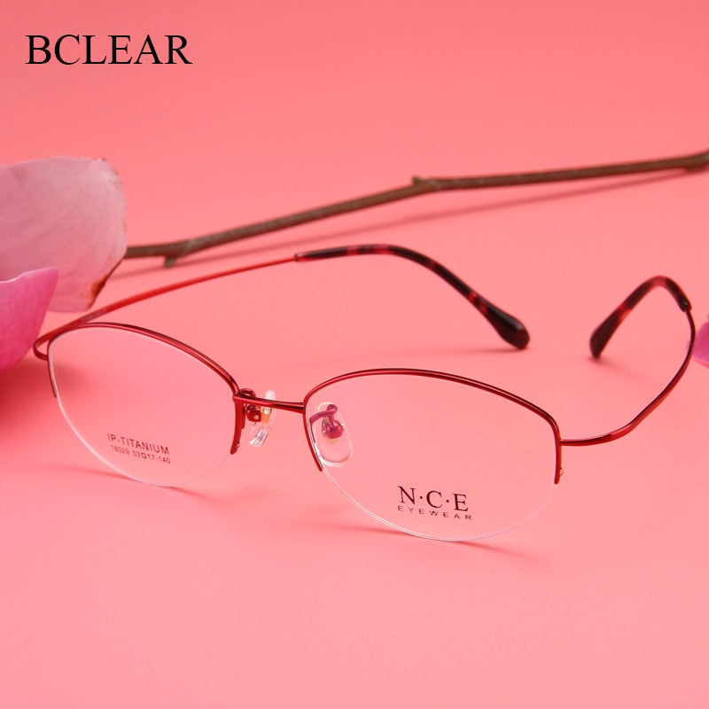 Bclear Women's Semi Rim Titanium Oval Eyeglasses Sc18029 Semi Rim Bclear