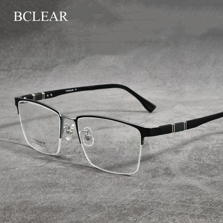 Bclear Unisex Semi Rim Square Titanium Eyeglasses Lb1110 Semi Rim Bclear