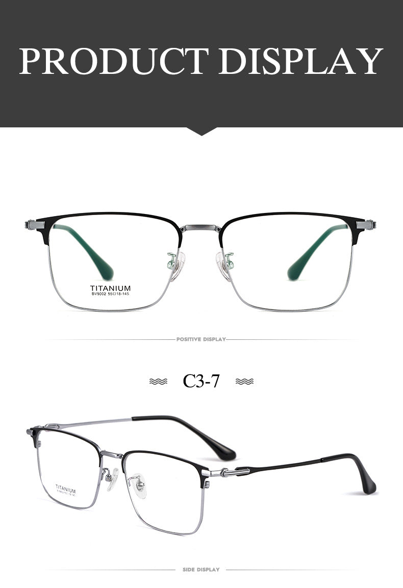 Hotochki Men's Semi Rim Square Titanium Alloy Frame Eyeglasses Bv9002 Semi Rim Hotochki