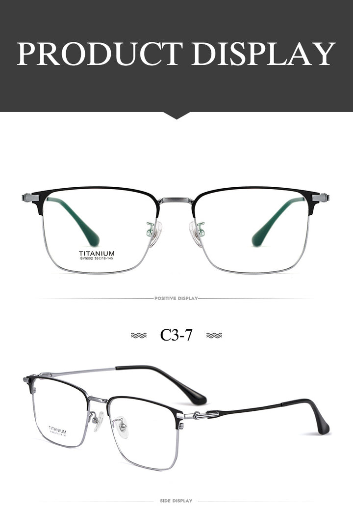 Hotochki Men's Semi Rim Square Titanium Alloy Frame Eyeglasses Bv9002 Semi Rim Hotochki