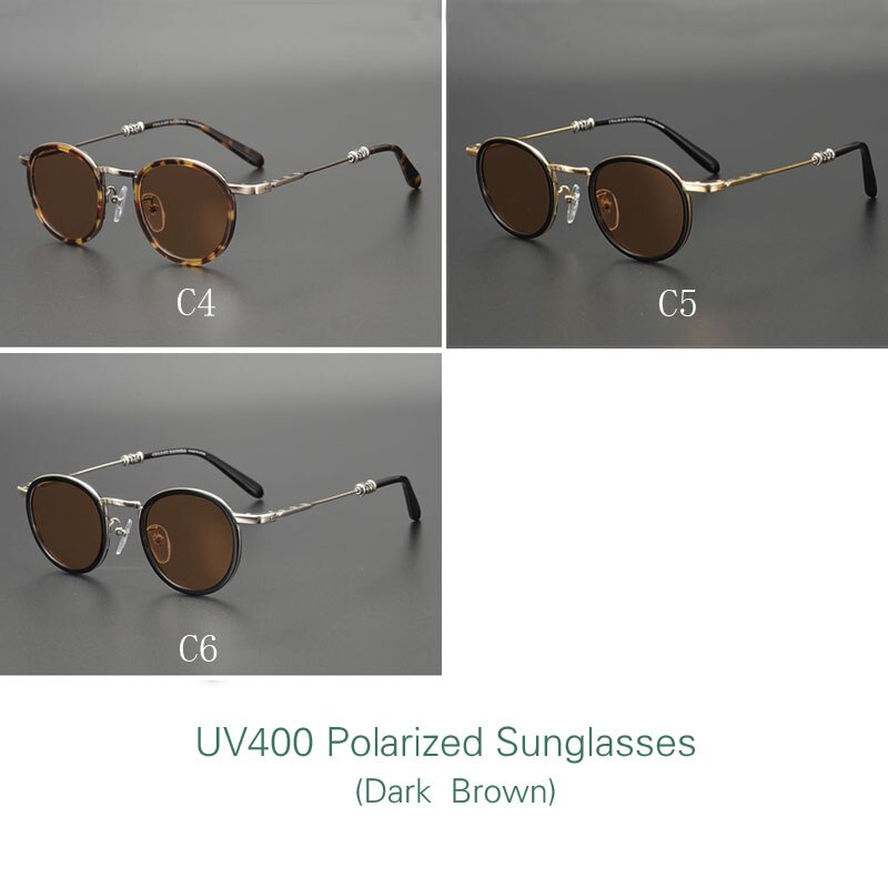 Yujo Men's Full Rim Round Acetate Alloy UV400 Dark Polarized Sunglasses Sunglasses Yujo
