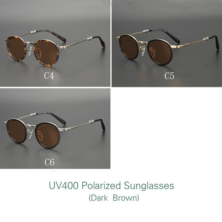 Yujo Men's Full Rim Round Acetate Alloy UV400 Dark Polarized Sunglasses Sunglasses Yujo