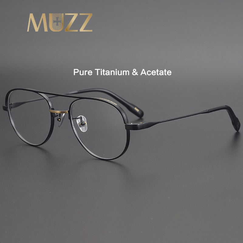 Muzz Unisex Full Rim Oval Round Titanium Double Bridge Frame Eyeglasses 1217 Full Rim Muzz
