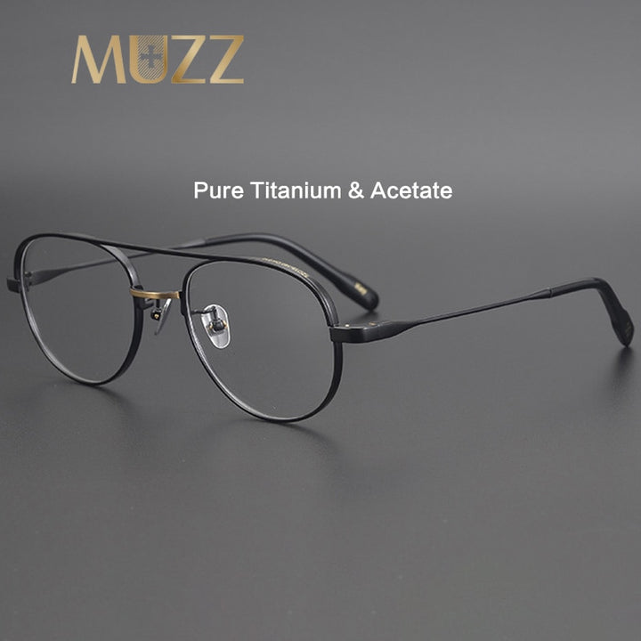 Muzz Unisex Full Rim Oval Round Titanium Double Bridge Frame Eyeglasses 1217 Full Rim Muzz