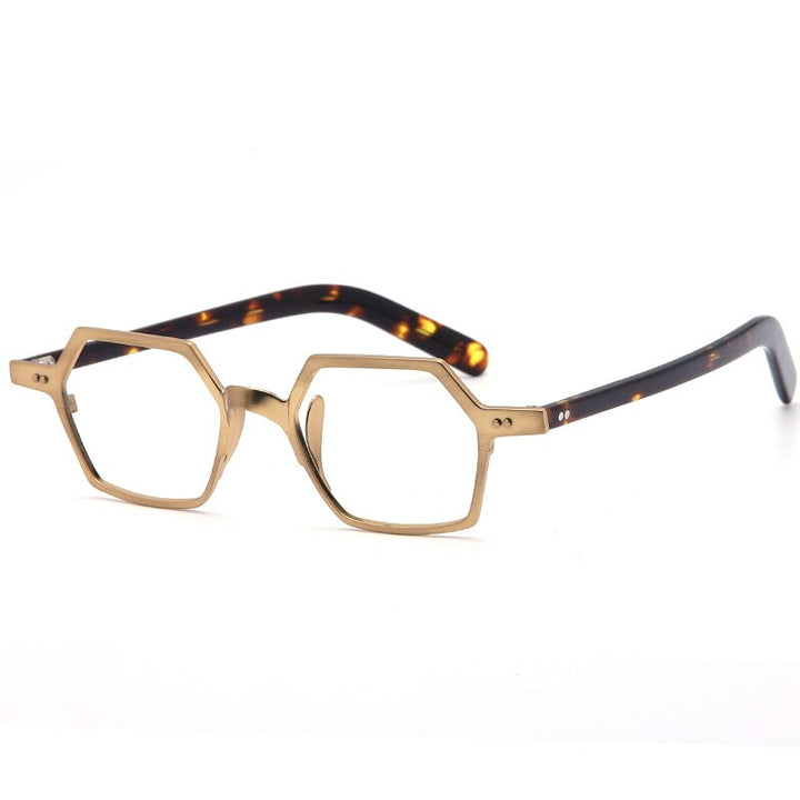 Muzz Men's Full Rim Irregular Square Brushed Titanium Acetate Frame Eyeglasses M70704 Full Rim Muzz Gold Brown