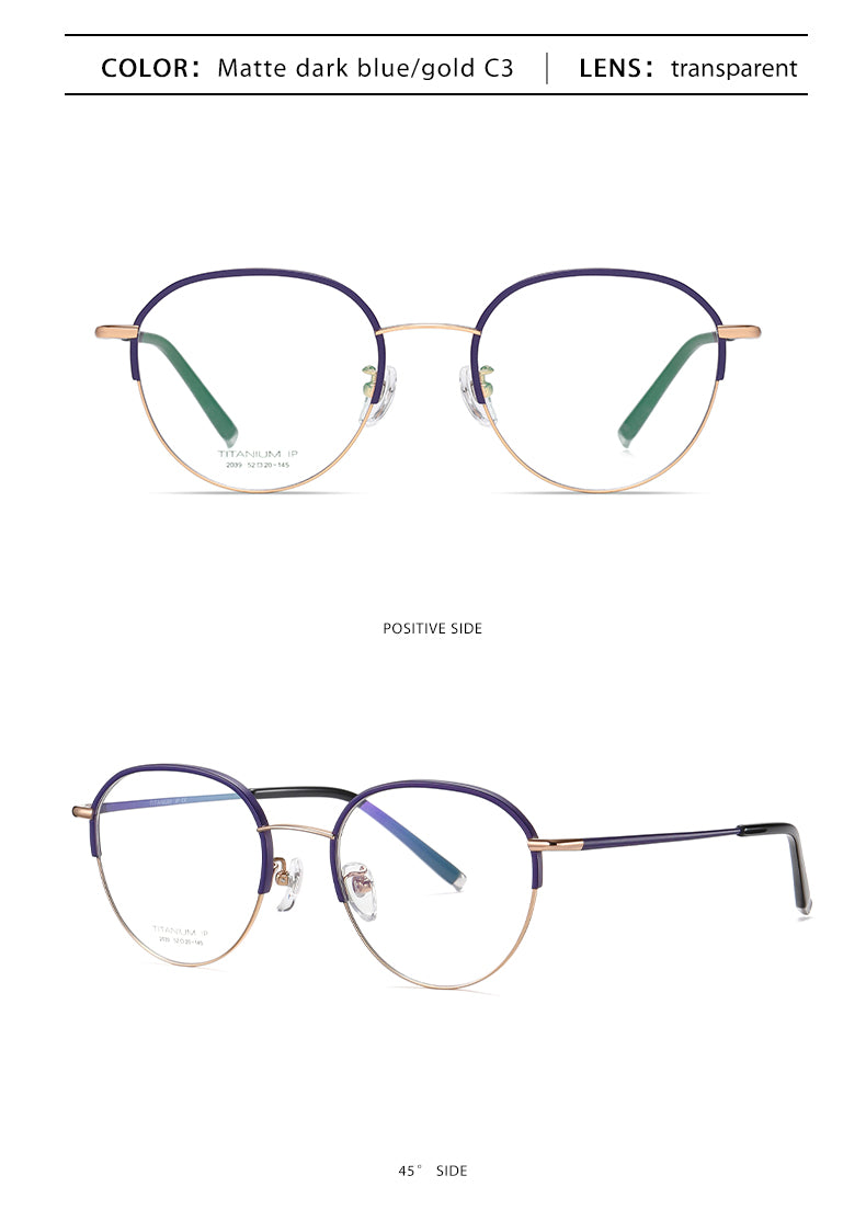 Reven Jate Unisex Full Rim Round Acetate Titanium Frame Eyeglasses YJ2039 Full Rim Reven Jate