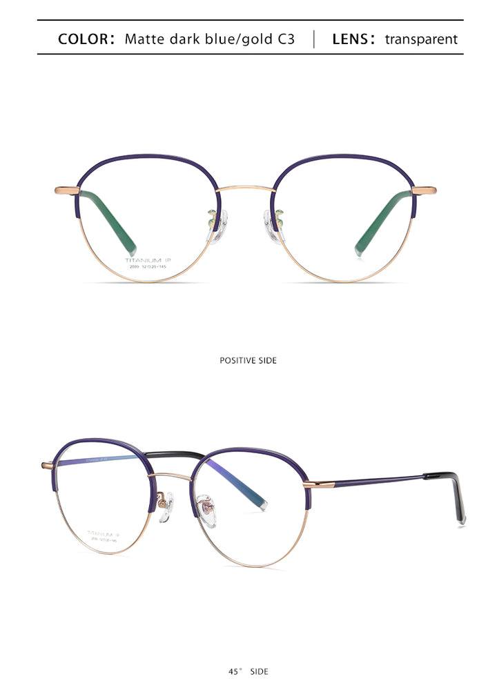 Reven Jate Unisex Full Rim Round Acetate Titanium Frame Eyeglasses YJ2039 Full Rim Reven Jate