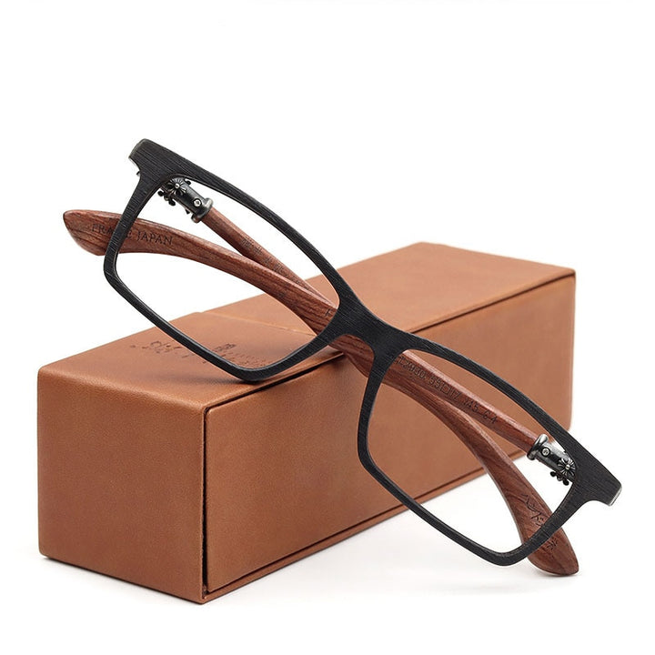 Hdcrafter Men's Full Rim Square Wood Eyeglasses 5601d Full Rim Hdcrafter Eyeglasses