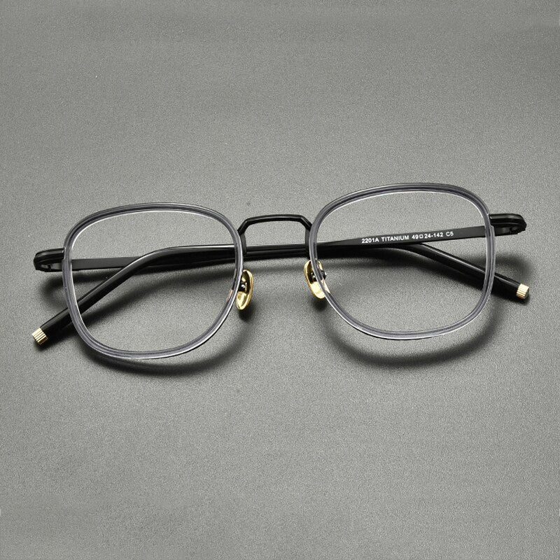 Gatenac Unisex Full Rim Square Titanium Acetate Eyeglasses Gxyj848 Full Rim Gatenac Gray