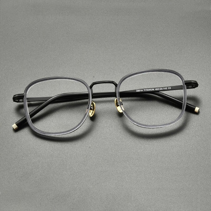 Gatenac Unisex Full Rim Square Titanium Acetate Eyeglasses Gxyj848 Full Rim Gatenac Gray