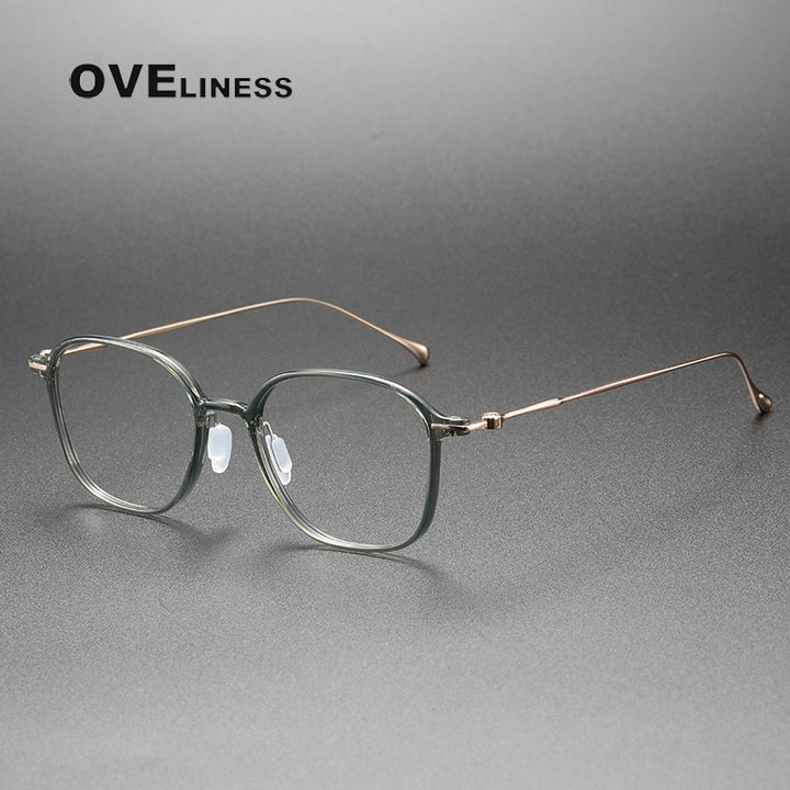 Oveliness Unisex Full Rim Square Acetate Titanium Eyeglasses 8641 Full Rim Oveliness green