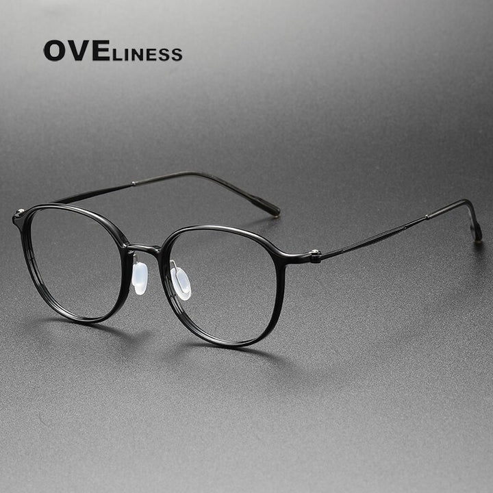 Oveliness Unisex Full Rim Round Square Acetate Titanium Eyeglasses 8633 Full Rim Oveliness black