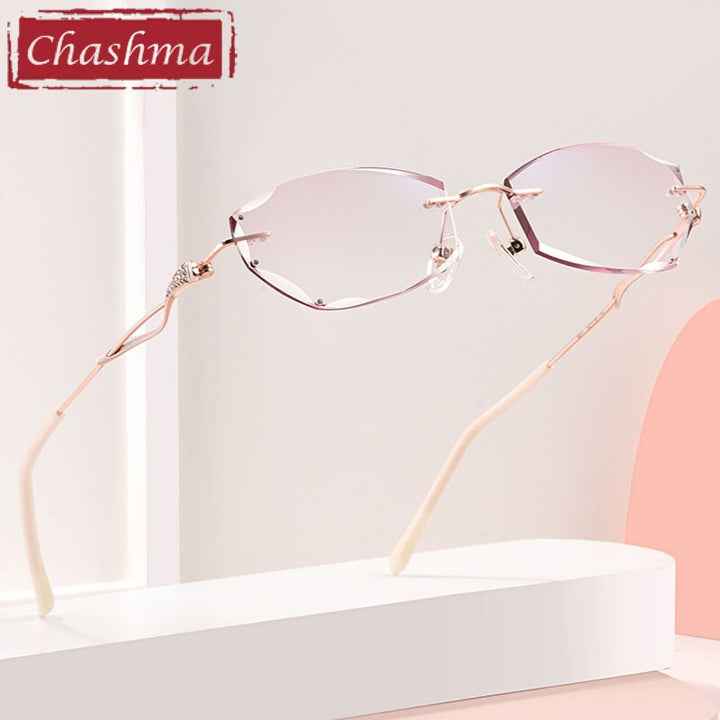 Chashma Women's  Rimless Rectangle Titanium Frame Diamond Trimmed Eyeglasses 5847 Rimless Chashma