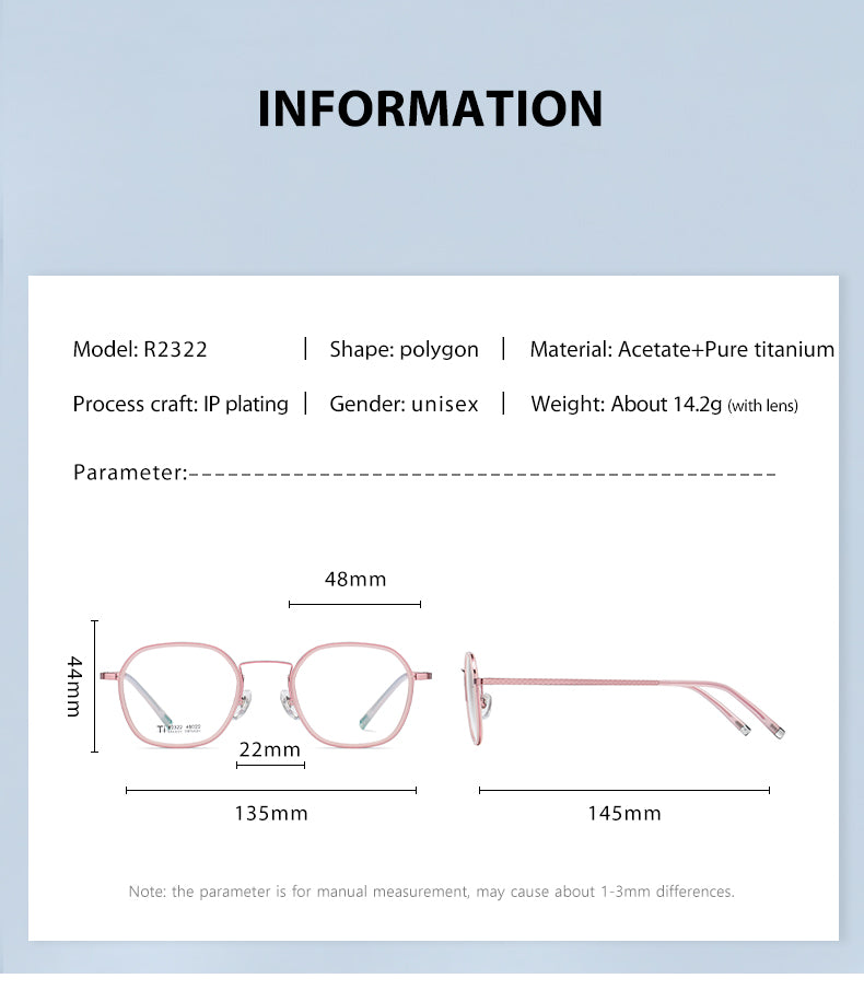 Reven Jate Unisex Full Rim Round Square Acetate Titanium Frame Eyeglasses R2322 Full Rim Reven Jate