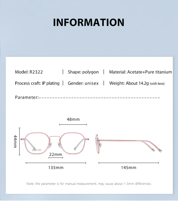 Reven Jate Unisex Full Rim Round Square Acetate Titanium Frame Eyeglasses R2322 Full Rim Reven Jate