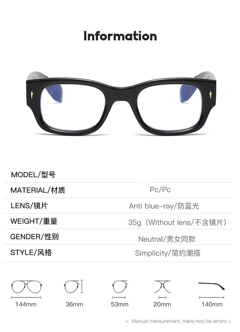 CCspace Unisex Full Rim Rectangle Acetate Eyeglasses 55548 Full Rim CCspace