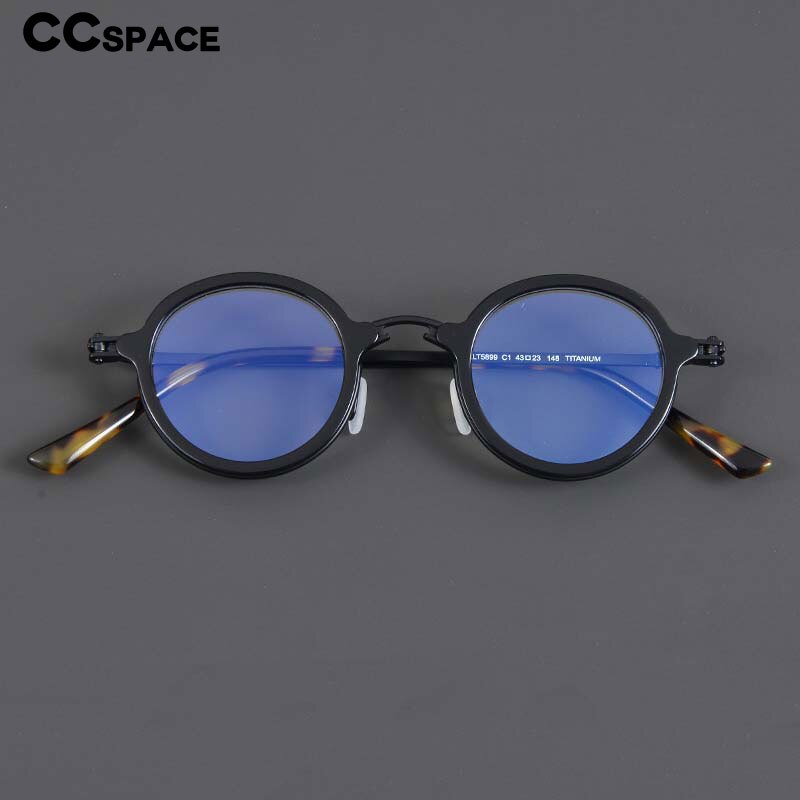 CCspace Unisex Full Rim Irregular Round Acetate Titanium Eyeglasses 54698 Full Rim CCspace
