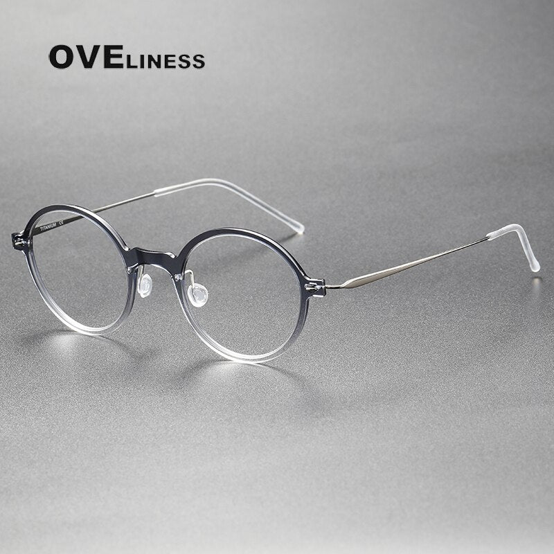 Oveliness Unisex Full Rim Round Screwless Acetate Titanium Eyeglasses 6508 Full Rim Oveliness