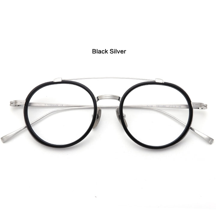 Muzz Unisex Full Rim Round Double Bridge Titanium Acetate Eyeglasses Kj32 Full Rim Muzz C3