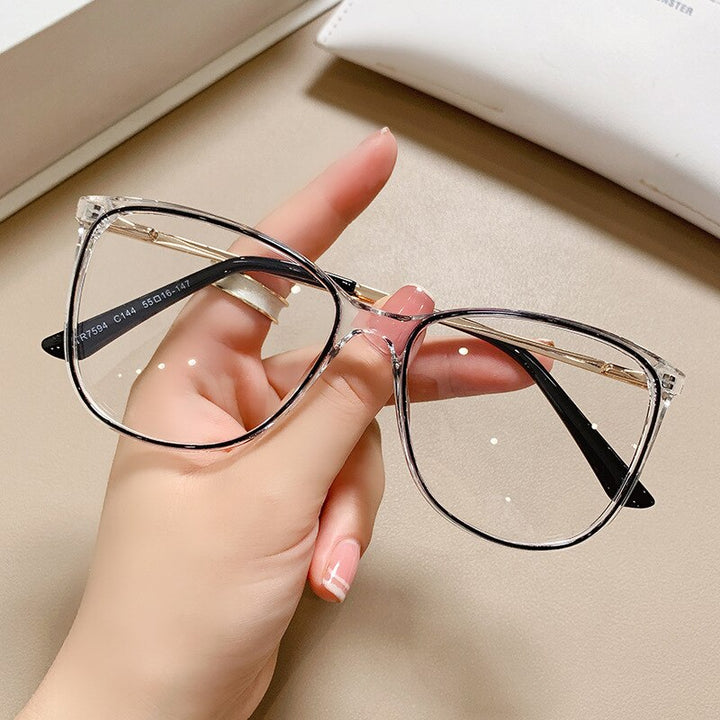 CCspace Unisex Full Rim Square Cat Eye Tr 90 Titanium Eyeglasses 55713 Full Rim CCspace BlackClear China
