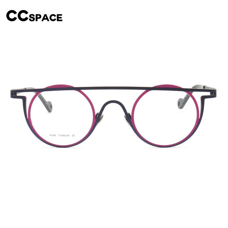 CCspace Unisex Full Rim Round Double Bridge Titanium Eyeglasses 55266 Full Rim CCspace