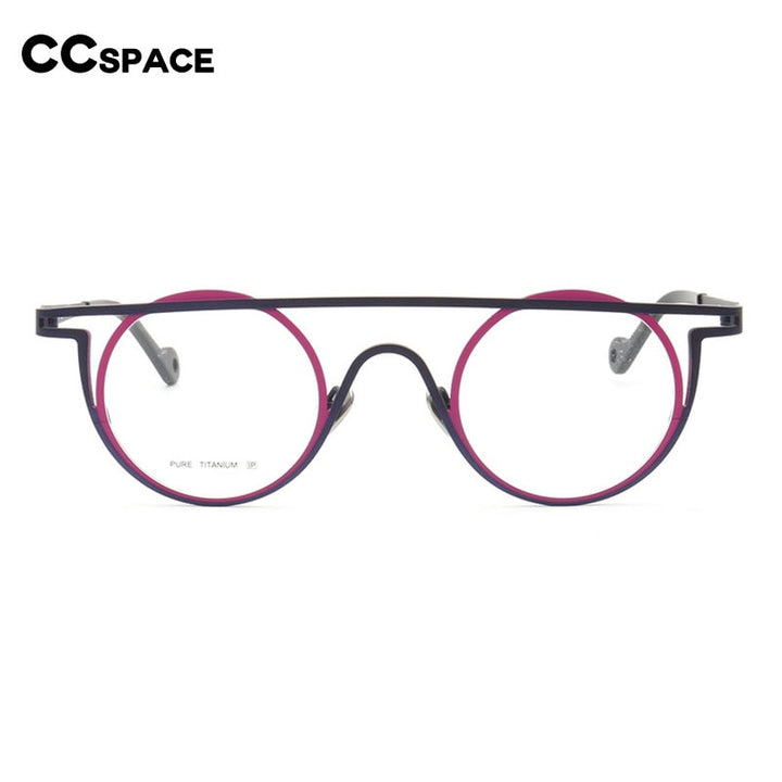 CCspace Unisex Full Rim Round Double Bridge Titanium Eyeglasses 55266 Full Rim CCspace
