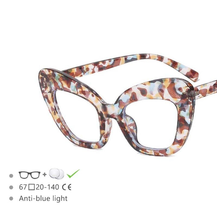CCspace Women's Full Rim Oversized Cat Eye Acetate Frame Eyeglasses 54531 Full Rim CCspace Blue flower China