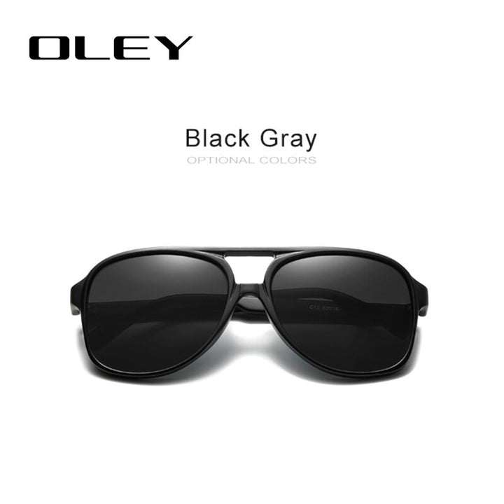 Oley Unisex Full Rim Round Acetate Titanium Frame Polarized Sunglasses Y7129 Sunglasses Oley Black Gray CN OLEY