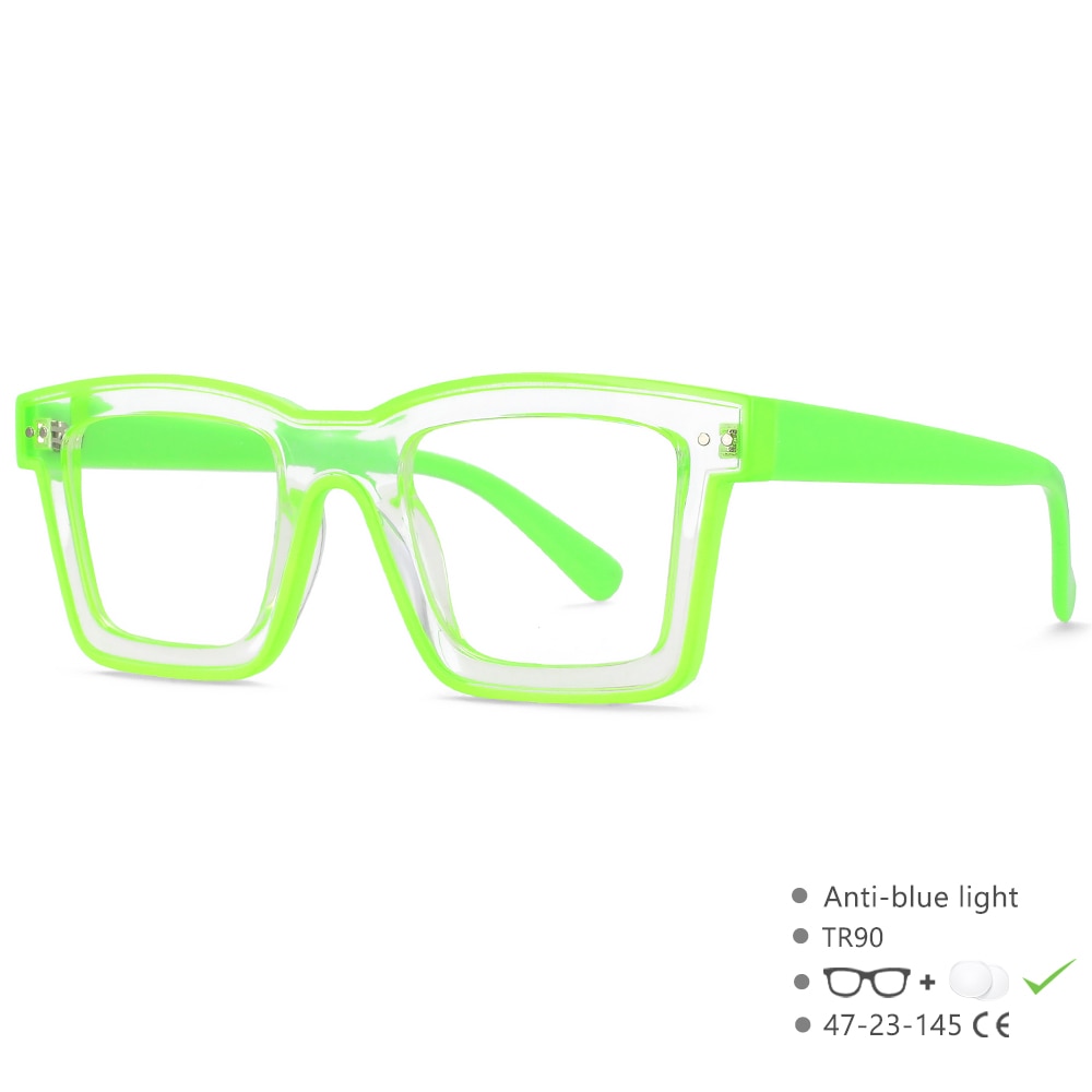CCspace Unisex Full Rim Square Punk Acetate Eyeglasses 55599 Full Rim CCspace China Green