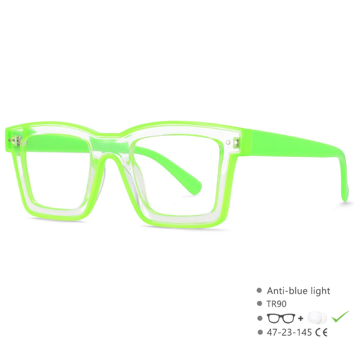 CCspace Unisex Full Rim Square Punk Acetate Eyeglasses 55599 Full Rim CCspace China Green