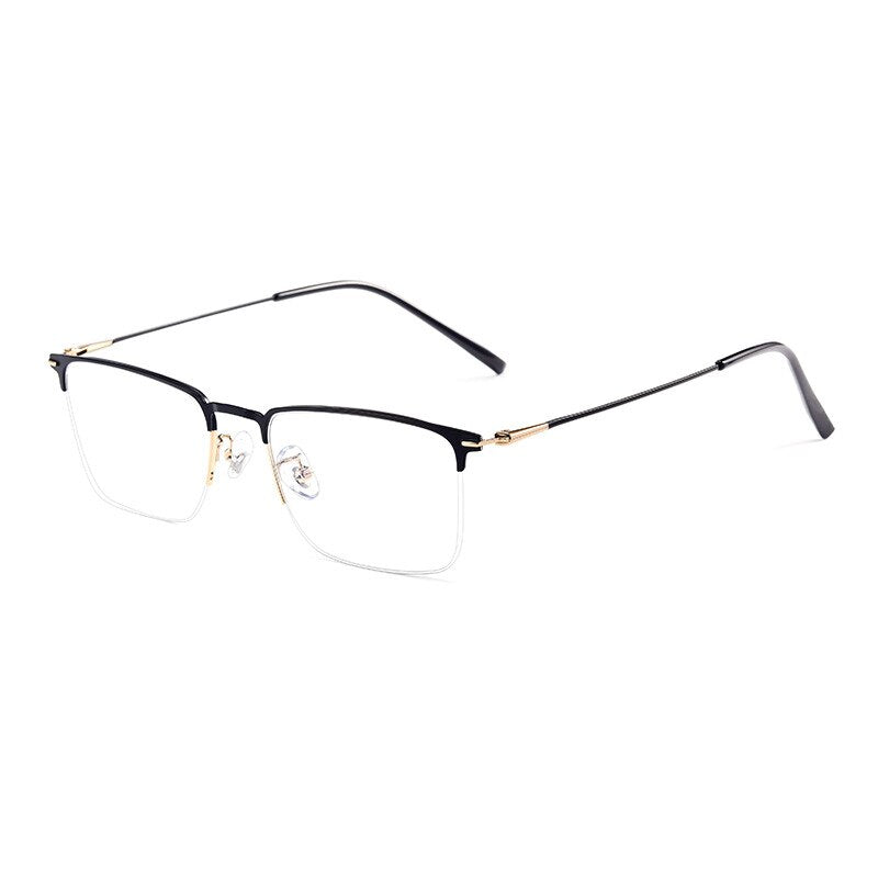 Hotochki Men's Full/Semi Rim SquareTitanium Frame Eyeglasses 0608-0606 Semi Rim Hotochki Half Black Gold