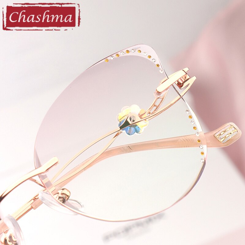 Chashma Women's Rimless Butterfly Titanium Rhinestone Eyeglasses 88061 Rimless Chashma