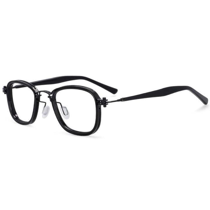 CCspace Unisex Full Rim Square Round Acetate Alloy Steampunk Frame Eyeglasses 54227 Full Rim CCspace B01 Black