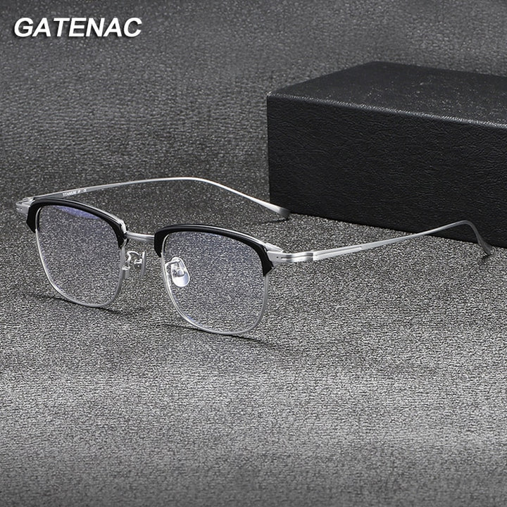 Gatenac Unisex Full Rim Square Acetate Titanium Eyeglasses Gxyj1072 Full Rim Gatenac