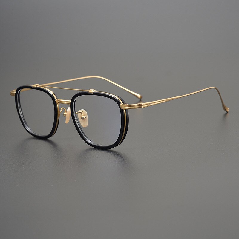 Gatenac Unisex Full Rim Square Titanium Acetate Double Bridge Frame Eyeglasses Gxyj809 Full Rim Gatenac Gold