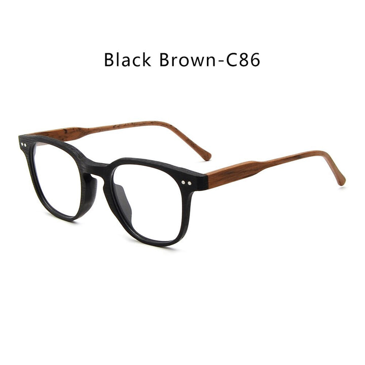 Hdcrafter Men's Full Rim Square Bamboo Wood Eyeglasses M9205 Full Rim Hdcrafter Eyeglasses Black Brown-C86